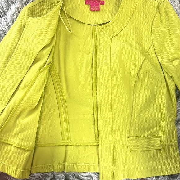 Sunny Leigh Neon Chartreuse Structured Blazer Jacket Statement Color Pop, 6 - Picture 6 of 12